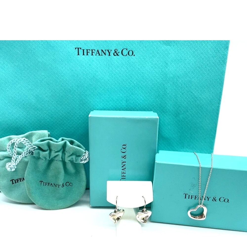 Tiffany & Co. Silver Elsa Peretti Heart Necklace and Earrings Set